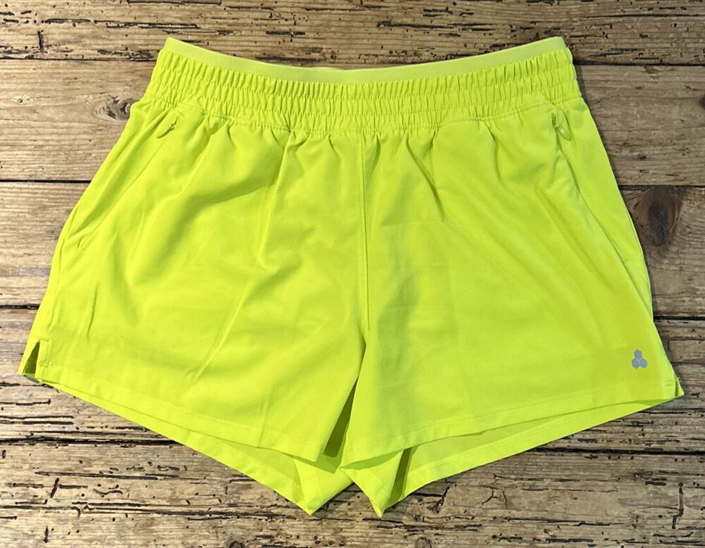 Tek Gear Women’s Neon Yellow Mid Rise Active Shorts W/built In Underwear Size S
